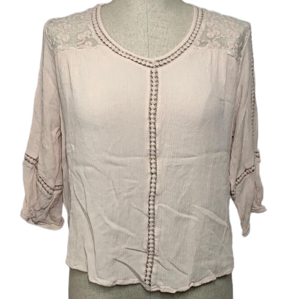 Vintage John Paul Richard Petite Lace Crepe Blouse - Pink, Cotton, Sz PL